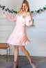 Peach Pleated Lace Bubble Sleeve Lined Dress  Sugarfox   