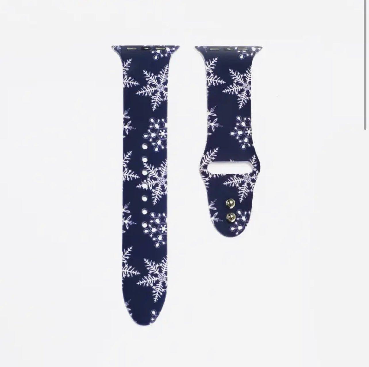 MIDNIGHT/WHITE SNOWFLAKE PRINTED APPLE WATCH BAND  SHOPTRENDSNOW   